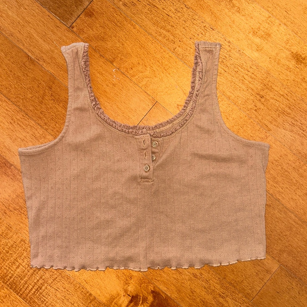 Stylish Tan Ribbed Tank Top